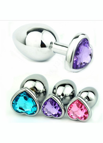 Анальна пробка S 3 см срібло з каменем серцем мала Swarovski Love Crystal Focus (303880590)