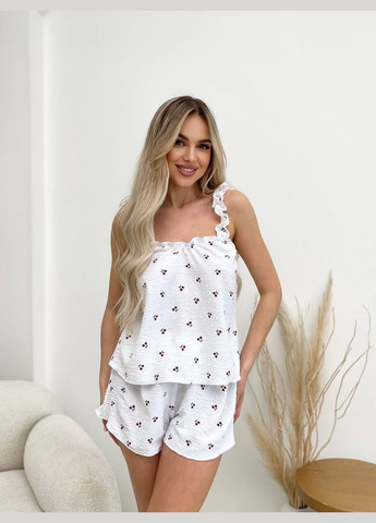 Біла всесезон жіноча піжама з шортами Fashion