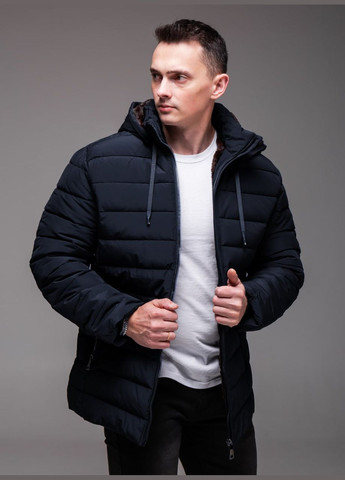 Темно-синя зимня тепла чоловіча куртка на синтопоні з хутром Vakko