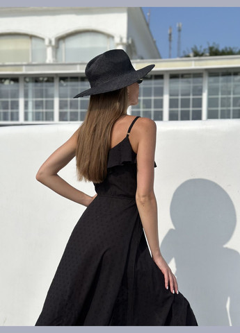 Черное пляжное пляжное платье, регулируемое на талии, черного цвета из фактурного хлопка. ORA в горошек