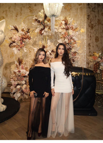 Белое праздничный, коктейльное, вечернее женское платье с прозрачной юбкой платье-комбинация Avanti однотонное