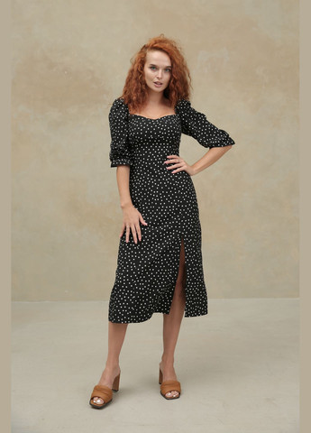 Черное коктейльное, повседневный, кэжуал, джинсовое элегантное прямое платье с воланом по низу INNOE с цветочным принтом