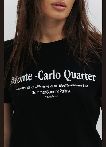 Чорна літня жіноча футболка з принтом monte-carlo quarter Arjen