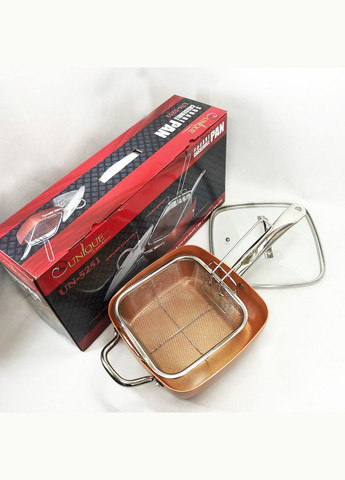 Сковорода-фритюрниця UN-5251 квадратна антипригарна з пароваркою та каструлею + скляна кришка 24 см Unique (364663687)