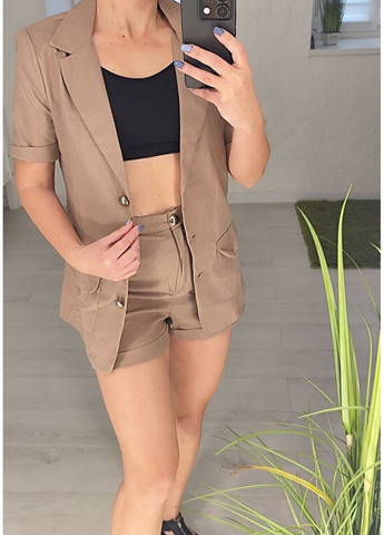 Жіночий літній лляний костюм з жакетом і шортами С, М NONA (370388438)