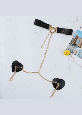 Пестис-сердечка з пензликами та чокером Nipple Sticker RT236114 Black JSY (297865574)