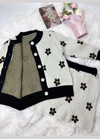 Комбинированный демисезонный комплект для девочки с юбочкой вязаный 10680 No Brand