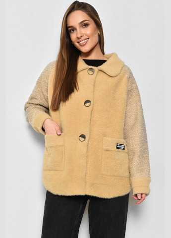 Светло-коричневое демисезонное Пальто женское полубатальное из альпаки светло-коричневого цвета Let's Shop