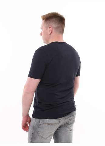 Темно-синяя мужская футболка темно-синяя однотонная с мысом с коротким рукавом Jean Piere Пряма