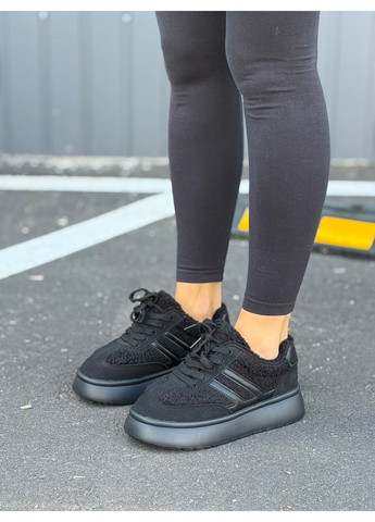 Кроссовки женские чёрные тёплые на меху натуральная замша зимние на высокой подошве искусственный мех No Brand чёрные зима (366666076)