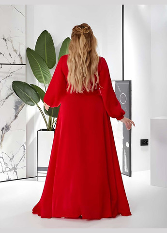 Красное праздничный, откровенный, коктейльное, вечернее 42-64р платье в пол нарядное праздничное длинное батал большие размеры длинный рукав декольте шёлк Україна однотонное