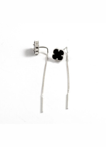 Серьги протяжки конюшина с ониксом 9513 Maxi Silver (337133159)