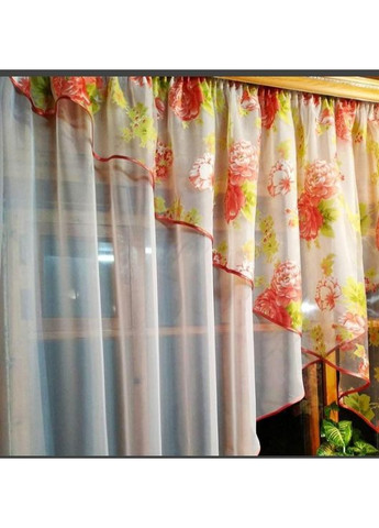 Занавеска готова короткая Стелла белая пион левая No Brand (372134046)