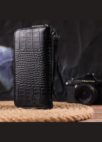 Женский кошелек из натуральной фактурной кожи под крокодила 21623 Черный Canpellini (306881386)