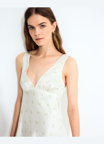 Молочное мини платье из вискозы с принтом одуванчика JUL