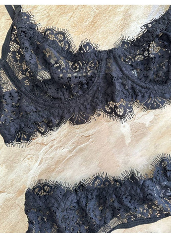 Чёрный балконет комплект женского белья | впечатляющая элегантность, чёрный кружевной Vital-Textile с косточками полиэстер, эластан