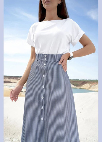 Темно-синяя повседневная в полоску юбка Seventeen а-силуэта (трапеция)