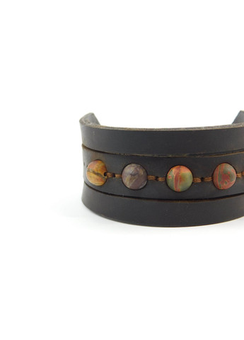 Эксклюзивный браслет коричневая кожа Яшма матовая 17 Fursa fashion (322313522)