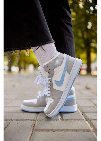 КРОССОВКИ ЖЕНСКИЕ NIKE AIR JORDAN 1 RETRO HIGH GREY BLUE НАЙК АИР ДЖОРДАН No Brand серые демисезоны (367171785)