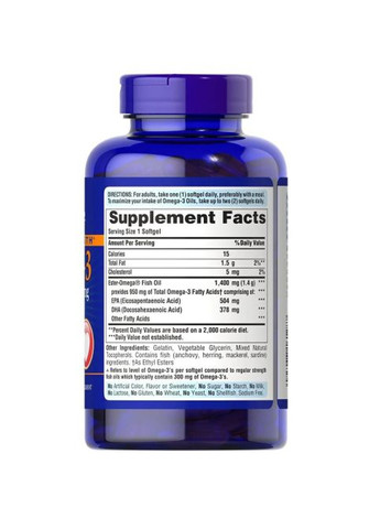 Puritan's Pride Triple Strength Omega-3 Fish Oil 1400 mg (950 mg Active Omega-3) 120 Softgels Puritans Pride (282479225)