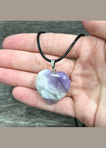 Натуральный камень Аметист крупный кулон в форме сердца на цепочке в подарочной коробочке Овен (331291871)