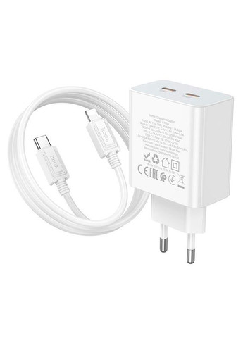 Адаптер сетевой TypeC to Lightning Cable Leader dual port(2C) charger C108A 2Type-C 35W белые Hoco (293346002)