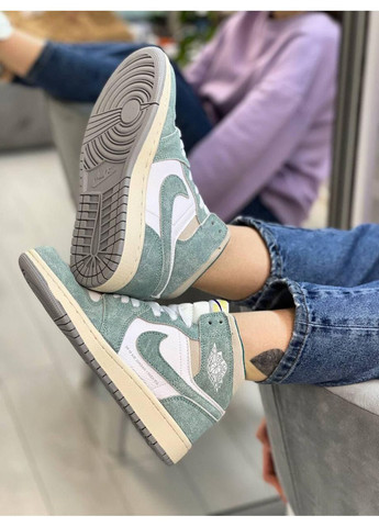КРОССОВКИ ЖЕНСКИЕ NIKE AIR JORDAN 1 RETRO HIGH BLUE-GREEN WHITE НАЙК АИР ДЖОРДАН No Brand серые демисезоны (367167499)