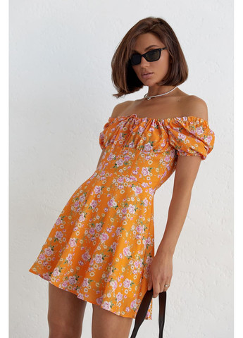 Оранжевое повседневный женское летнее платье мини в цветочный принт с открытой спиной Byron с цветочным принтом
