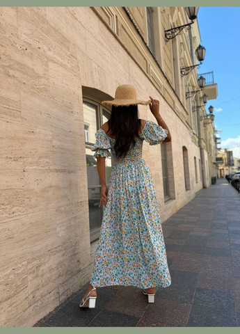 Білий пляжна, святковий, повсякденний, кежуал ніжна легка сукня з розрізом Vakko з квітковим принтом