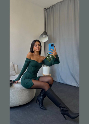 Изумрудное праздничный, коктейльное, откровенный, повседневный, кэжуал, джинсовое, вечернее платье женское No Brand однотонное