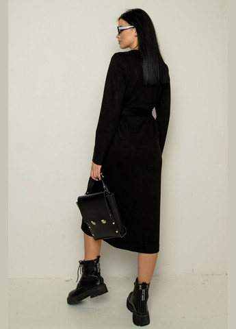 Черное повседневный трикотажное платье меди полуприлегающего силуэта с разрезом (вл 0822) RiMari