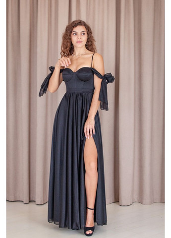 Черное вечернее платье а-силуэт Militon однотонное