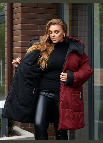 Бордовое демисезонное Женское пальто двустороннее No Brand