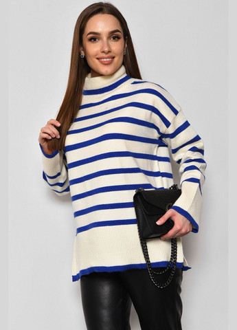 Білий зимовий светр жіночий напівбатальний в смужку біло-синього кольору пуловер Let's Shop