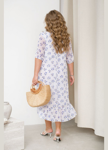 Голубое коктейльное платье а-силуэт Minova с цветочным принтом