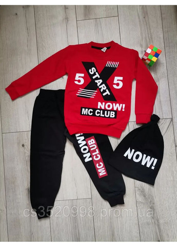 Красный трикотажный детский костюм с шапкой на 4 года Kids