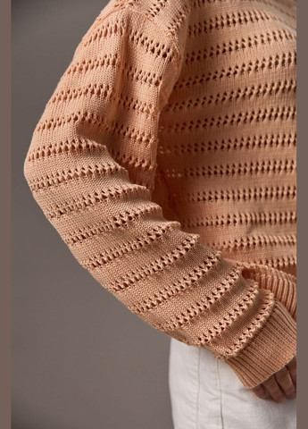 Персиковый демисезонный джемпер с ажурными линиями из хлопковой пряжи (2754) Triko Bakh