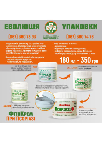 ФитоКрем при псориазе №251 - "ПсориазиФ" - UNGUENTUM PSORIASIF (мазь от Псориаза) - 180 мл Зелена аптека БОРОВИКА (356733320)
