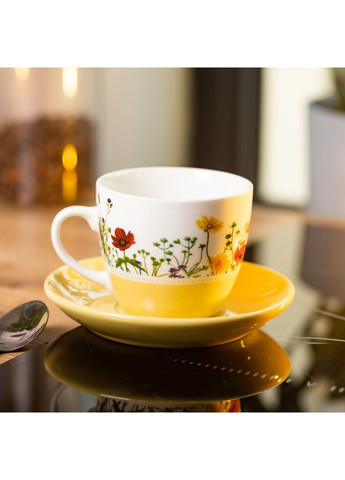 Керамічна чашка з блюдцем для чаю та кави 250 (мл) Жовта Liling Rongxiang Ceramic (360454852)