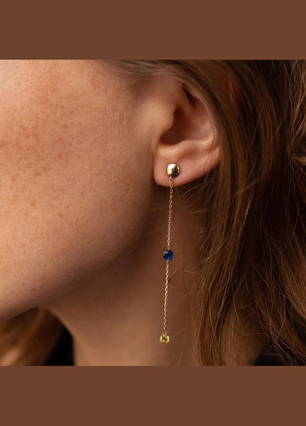 Висячие золотые серьги - пусеты Украинка (голубые и желтые фианиты) с08104 Oniks (267229891)