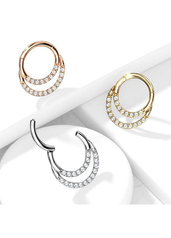 Двойное кольцо кликер из стали RH005-1608-STC серьги для пирсинга носа, трагуса, хеликса (1,2мм; 8мм) Spikes (333698661)