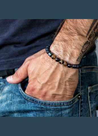 Мужские браслеты из натуральных камней Crown из черного агата и тигрового глаза. No Brand (328251263)