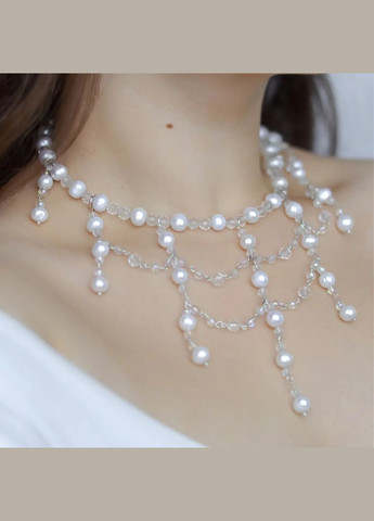 Чокер натуральный Жемчуг+Горный Хрусталь+Сахарный Кварц d-8-4мм+- фур-ра гип-ный сплав цвет серебро L-38-43см No Brand горный хрусталь, кварц, жемчуг (культивированный) латунь серебро (300533059)