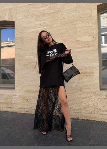 Черная повседневная цветочной расцветки женская юбка из гипюра Avanti