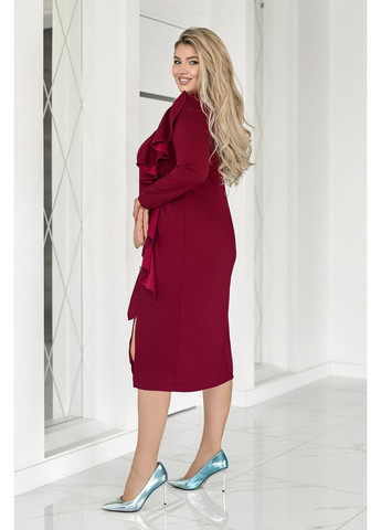 Бордова вечірня приталене плаття міді з воланом Fashion Girl