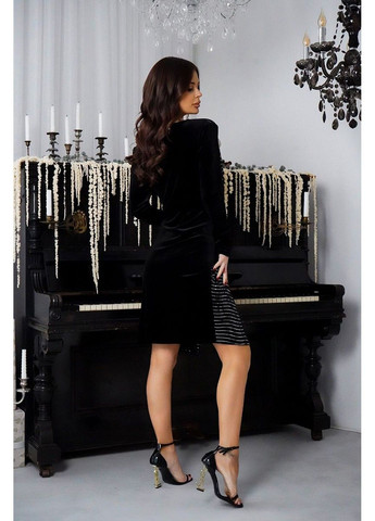 Черное коктейльное платье бархат поетка 24105 черное Tanita-Romario
