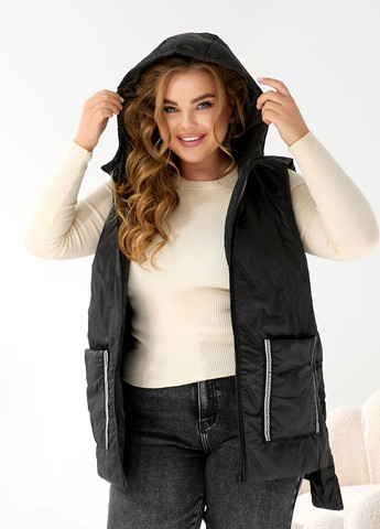 Жилетка жіноча демісезонна подовжена з капюшоном No Brand (364930471)