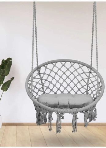 Садове крісло гойдалка підвісне плетене з подушкою спинкою максимальне навантаження 150 кг (476636-Prob) Сіре Unbranded (285778337)