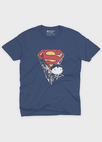 Темно-синяя демисезонная футболка для девочки с принтом супергероя - супермэн (ts001-1-nav-006-009-004-g) Modno