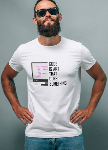 Біла футболка біла чоловіча "code is art that does something " Ctrl+